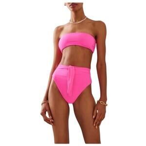 Mara Hoffman Abigail top goldie high waisted tie bottom hot pink XL